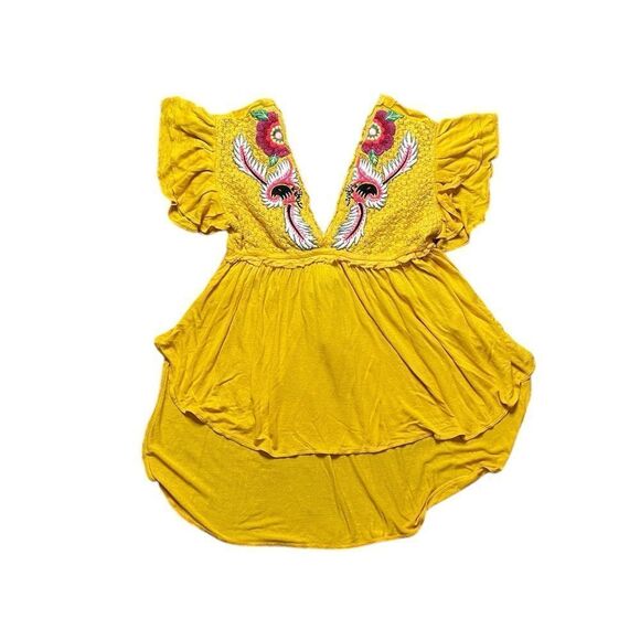 FREE PEOPLE Embroidered FIESTA NUEVA Tunic Top Yellow Size XS - Picture 2 of 10